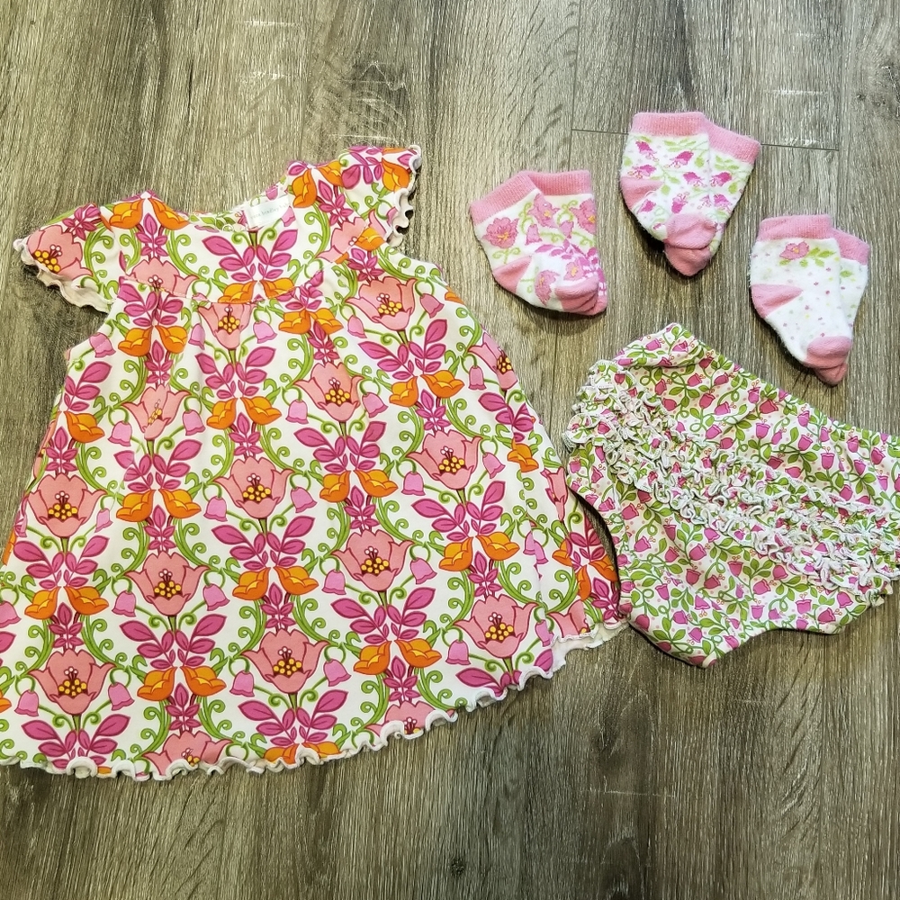 Vera Bradley 6-9 month Lilli Bell dress, diaper cover, and 3 pairs of socks